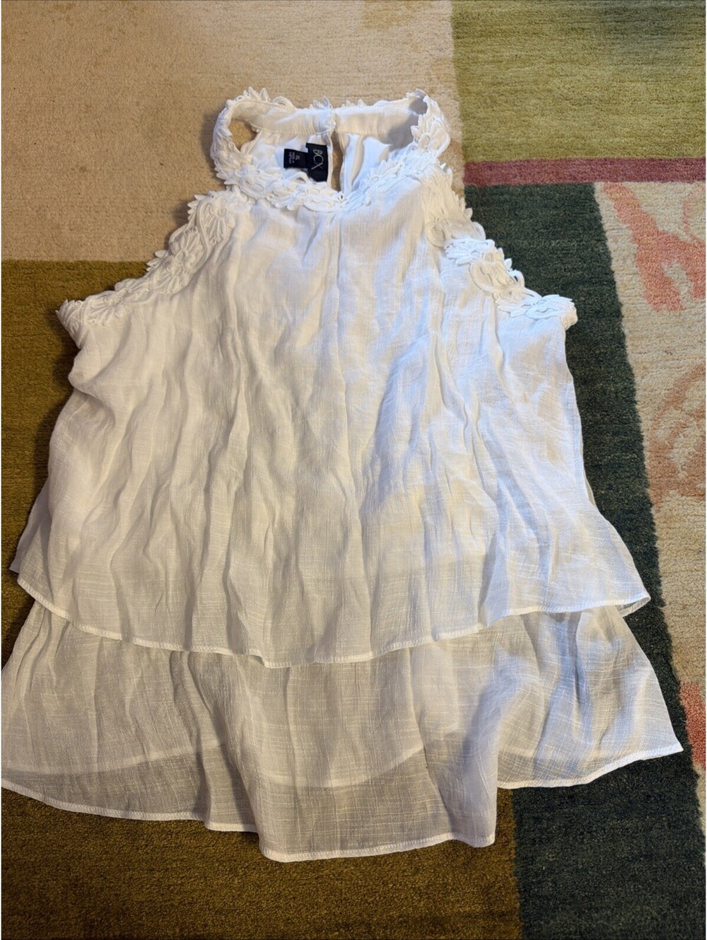 BCX Women's Halter Solid Off-White Lace Ruffle Sleeveless Blouse, XL NWT
